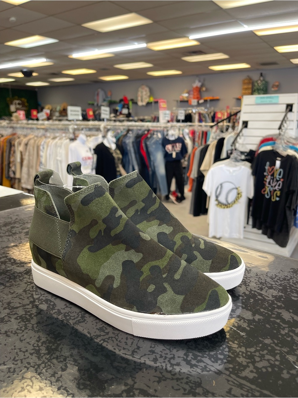 Steve Madden Green Camo Wedge Slip-On Sneakers